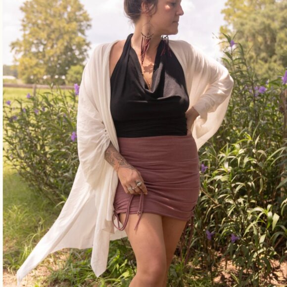 Sinew Moon Cropped Bodhi Drip Kimono in Bone Lightweight Hemp Jersey One Size - Picture 1 of 7